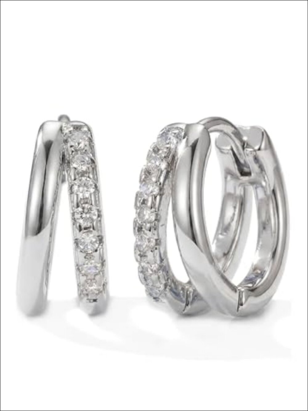 14K White Gold Plated Huggie Hoop Earrings Pave CZ Diamond Hinged